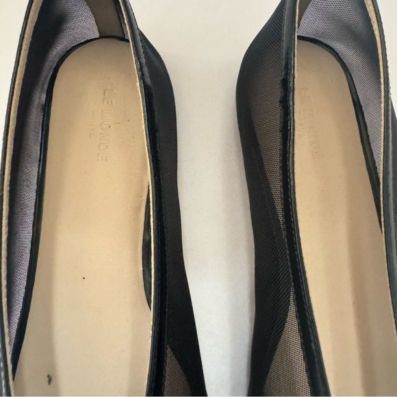 LE MONDE BERYL Black Luna Leather Trimmed Mesh Ballerina Flats - Picture 4 of 6